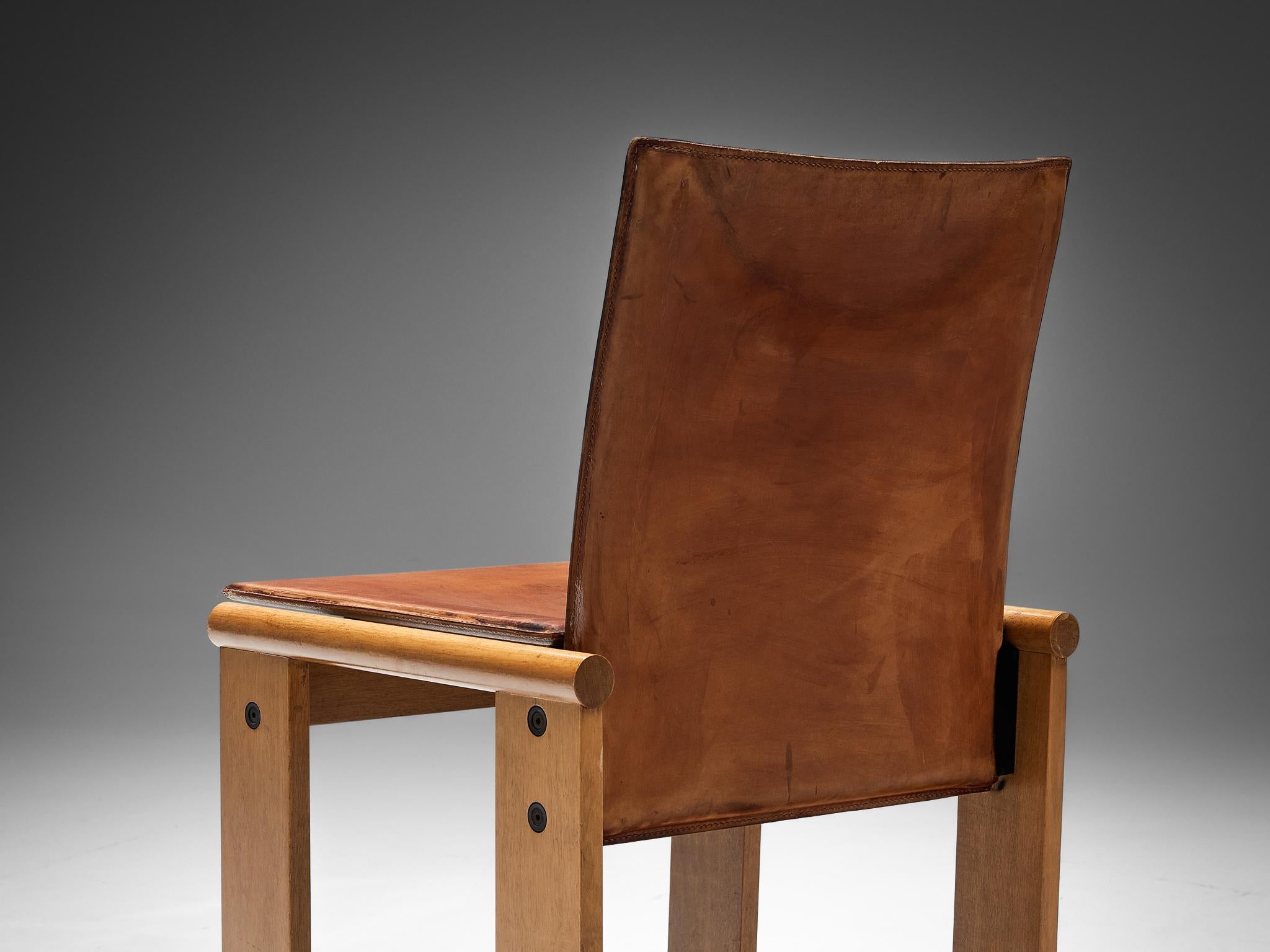 Afra & Tobia Scarpa Set of Four Dining Chairs in Walnut and Cognac Leather