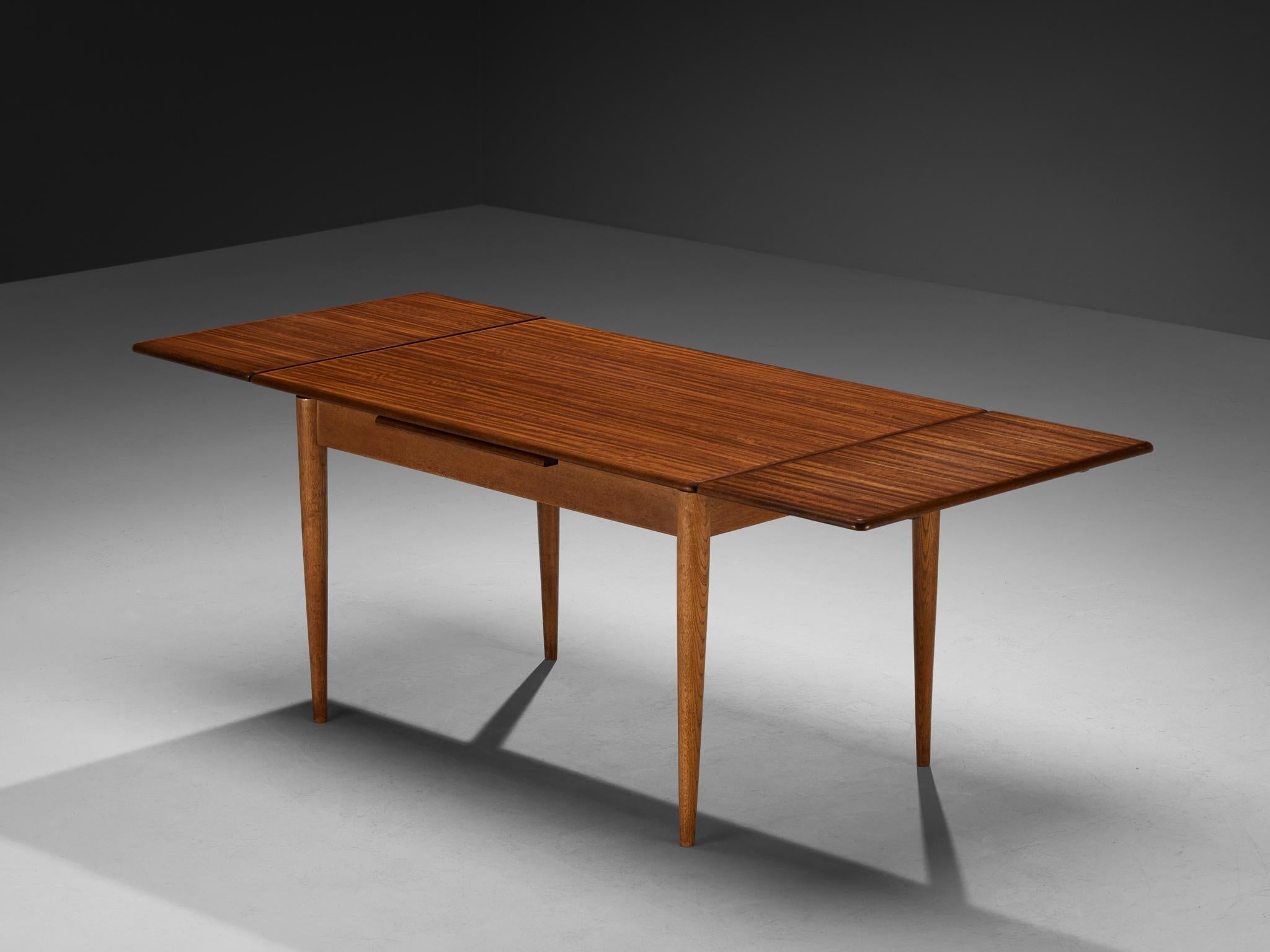 Scandinavian Modern Extendable Dining Table in Mahogany and Oak