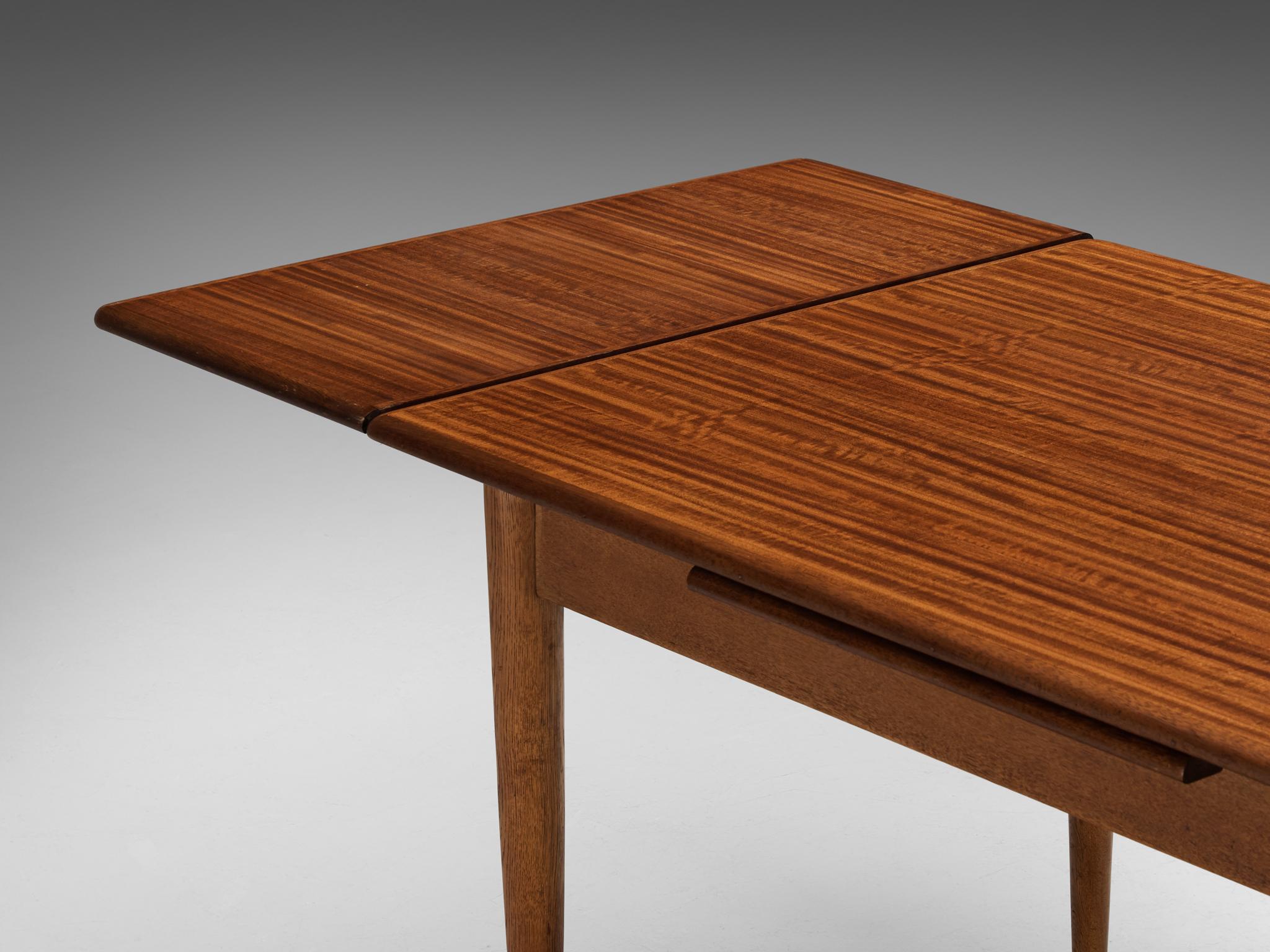 Scandinavian Modern Extendable Dining Table in Mahogany and Oak