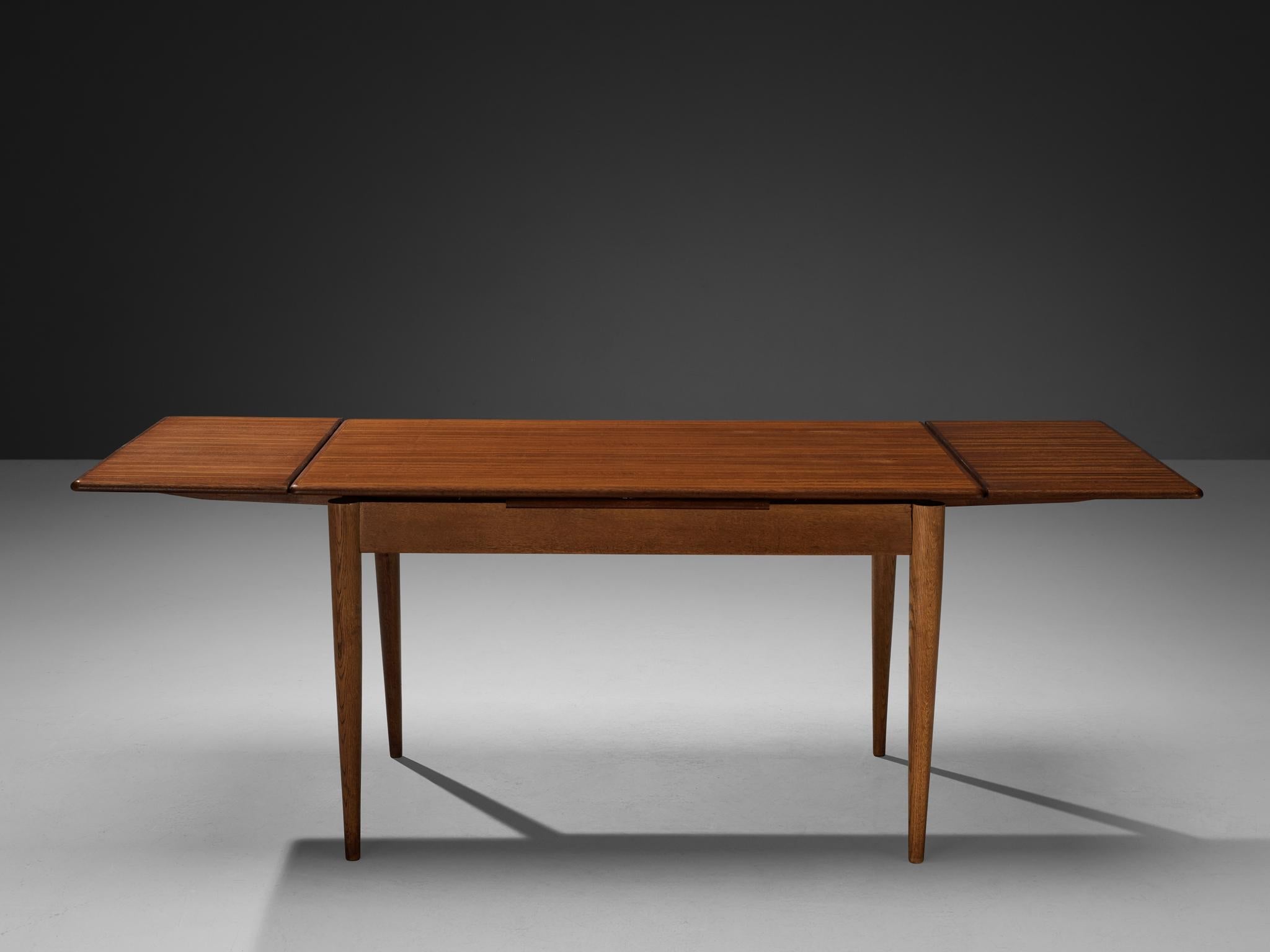 Scandinavian Modern Extendable Dining Table in Mahogany and Oak