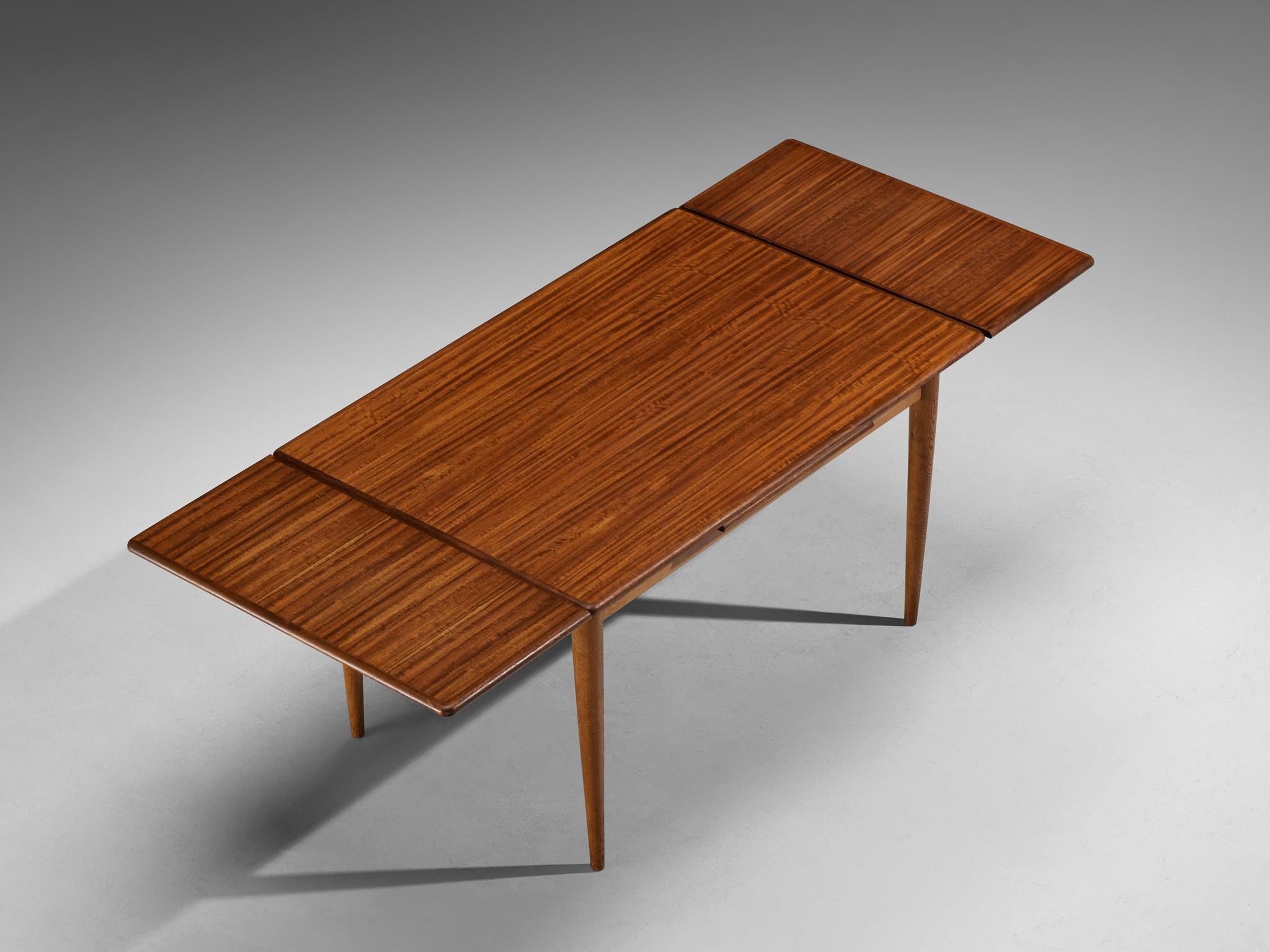 Scandinavian Modern Extendable Dining Table in Mahogany and Oak