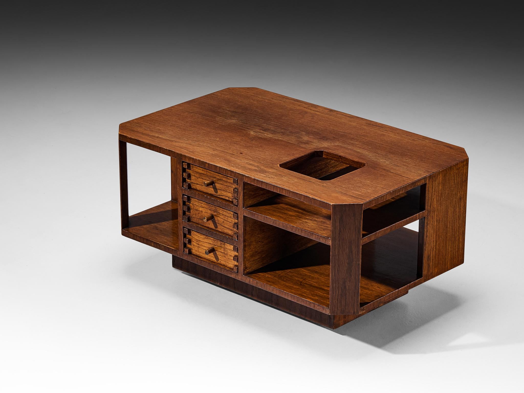 Giuseppe Rivadossi Coffee Table with Storage Compartments in Oak