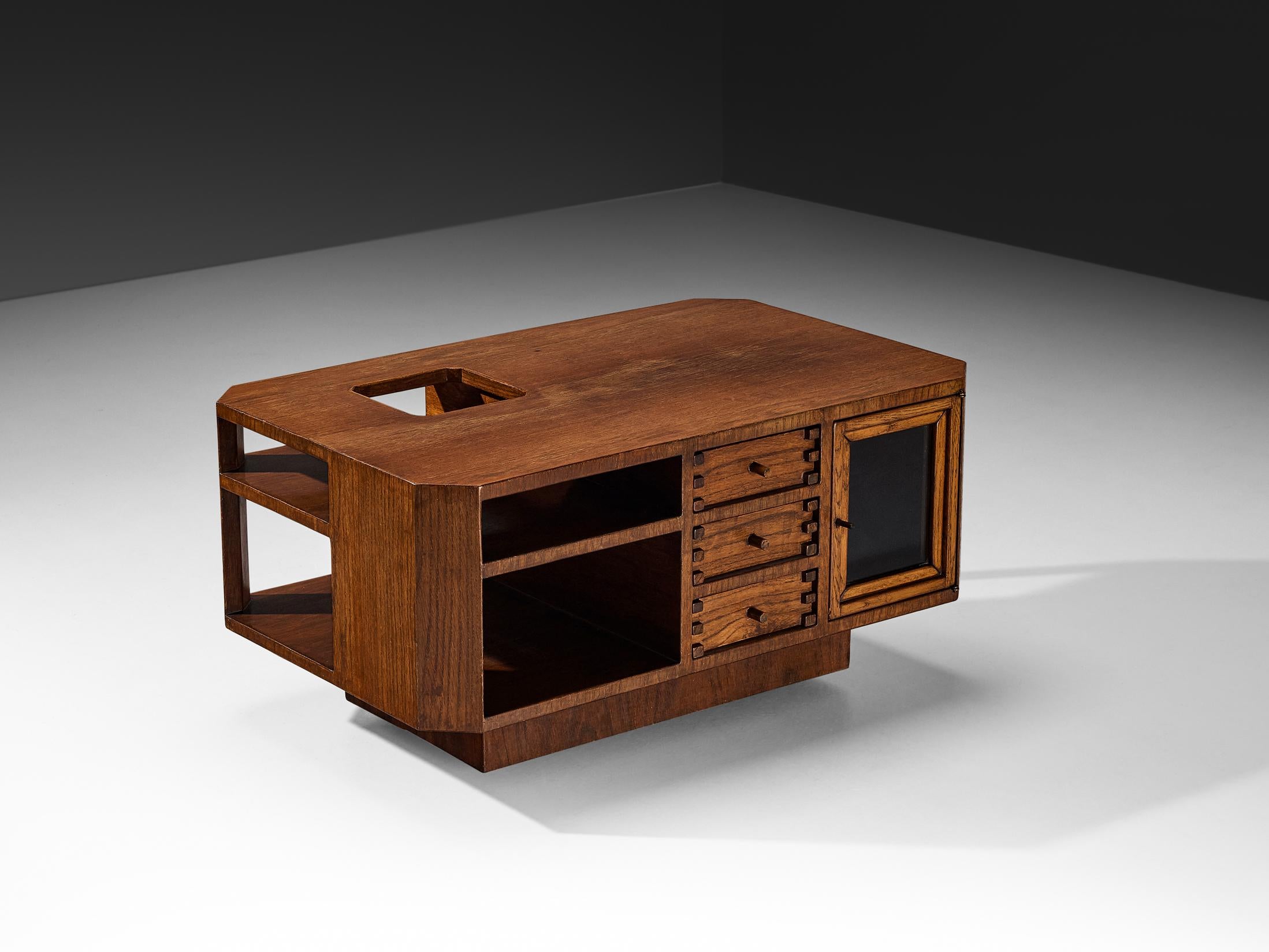 Giuseppe Rivadossi Coffee Table with Storage Compartments in Oak