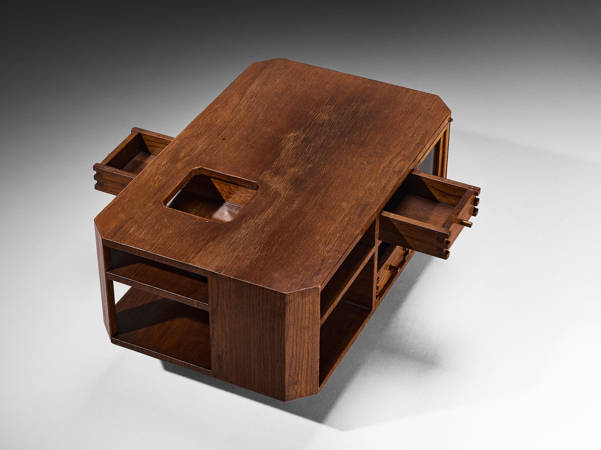 Giuseppe Rivadossi Coffee Table with Storage Compartments in Oak