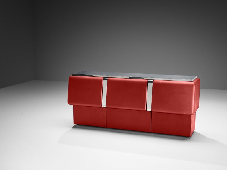 Vittorio Introini 'Colby' Sideboard in Red Lacquered Wood and Metal