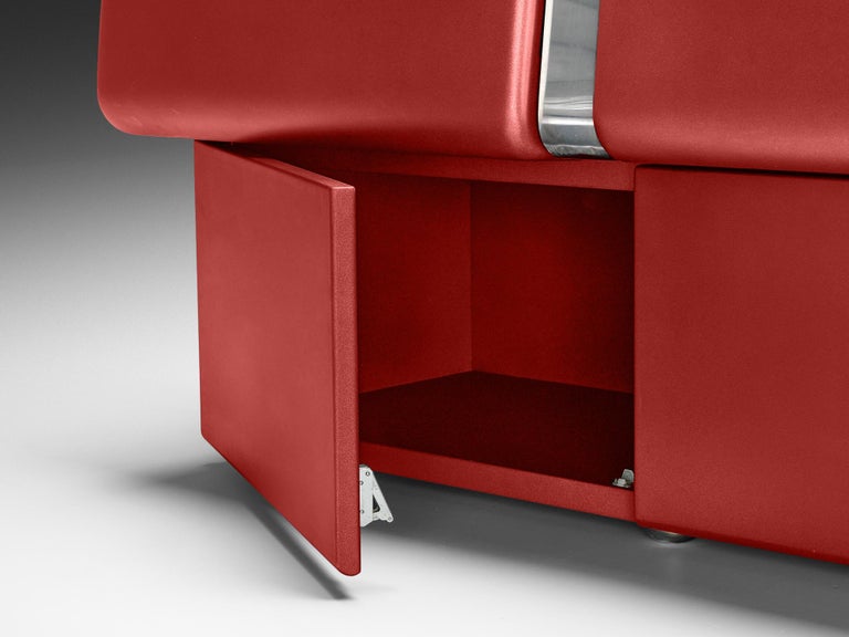 Vittorio Introini 'Colby' Sideboard in Red Lacquered Wood and Metal