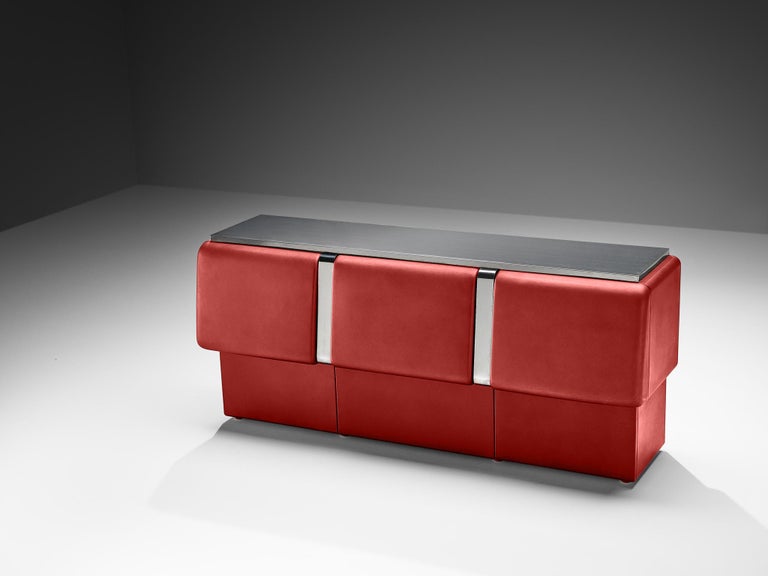 Vittorio Introini 'Colby' Sideboard in Red Lacquered Wood and Metal