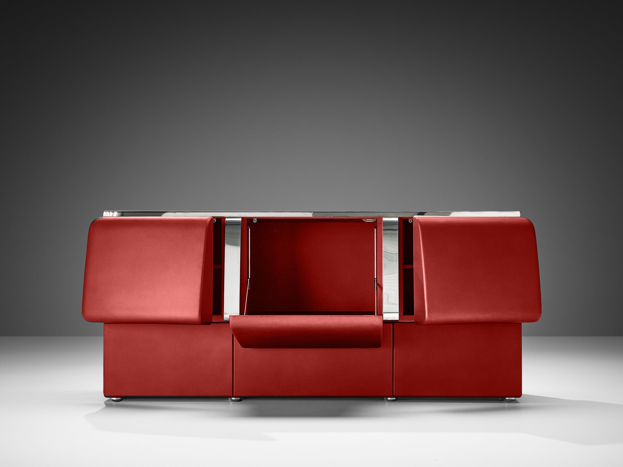 Vittorio Introini 'Colby' Sideboard in Red Lacquered Wood and Metal