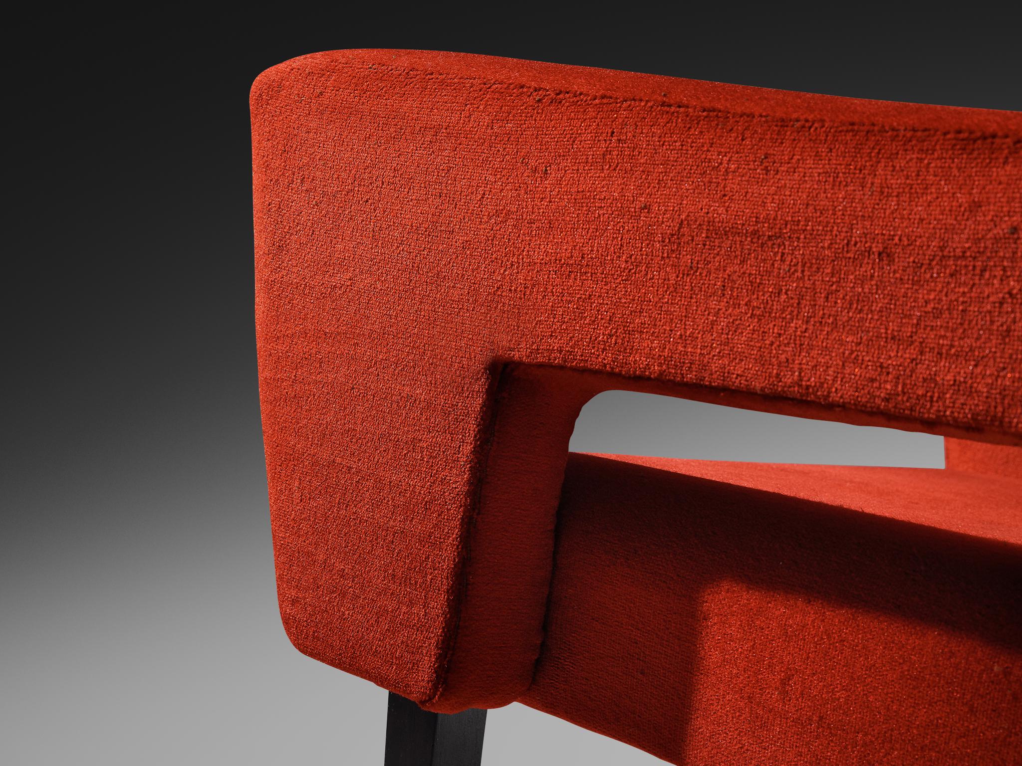 Mid-Century Armchair in Red Velvet Upholstery