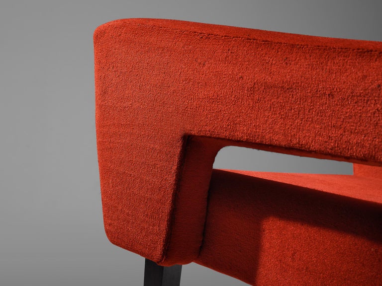 Mid-Century Pair of Armchairs in Red Velvet Upholstery