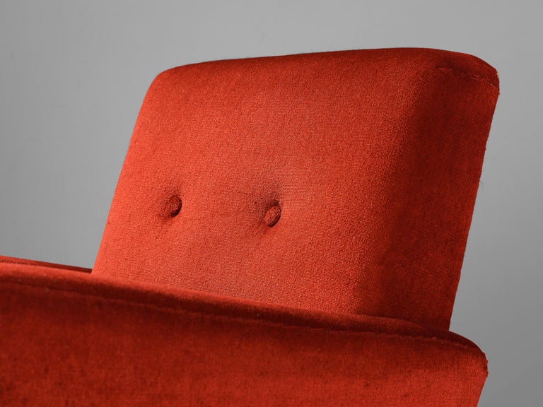 Mid-Century Pair of Armchairs in Red Velvet Upholstery