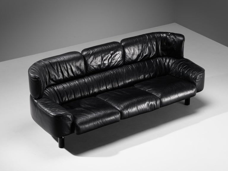 Gianfranco Frattini for Cassina 'Bull' Sofa in Black Leather