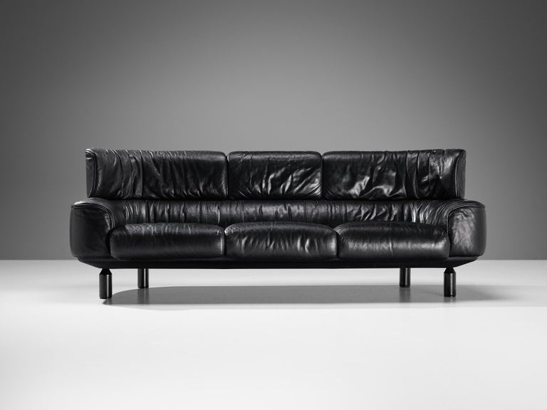 Gianfranco Frattini for Cassina 'Bull' Sofa in Black Leather