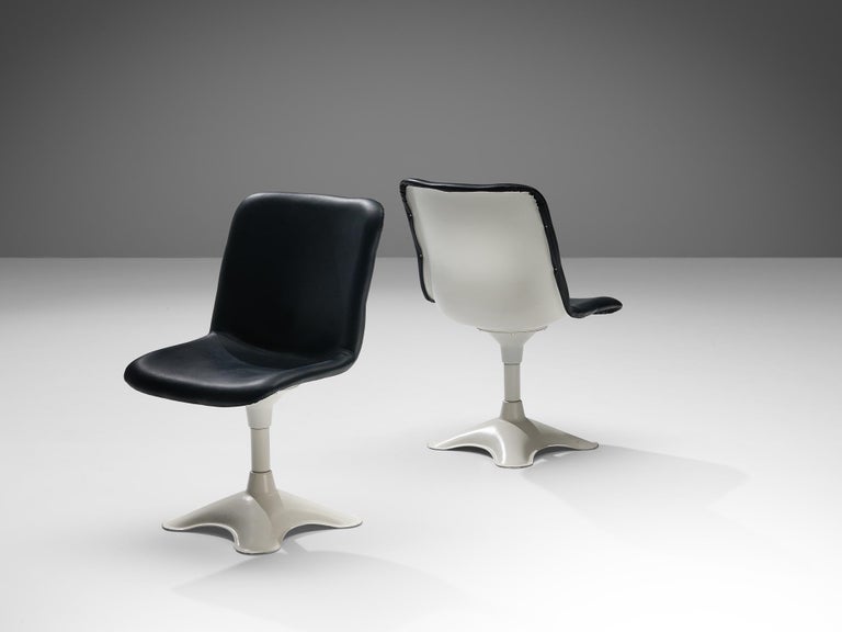 Yrjö Kukkapuro for Haimi Set of Six Dining Chairs in Black Leather Fiberglass