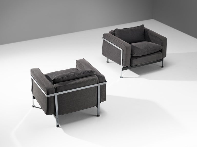 Robert Haussmann for De Sede Pair of Lounge Chairs in Grey Fabric and Steel