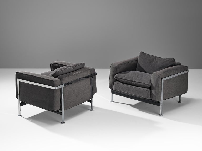 Robert Haussmann for De Sede Pair of Lounge Chairs in Grey Fabric and Steel