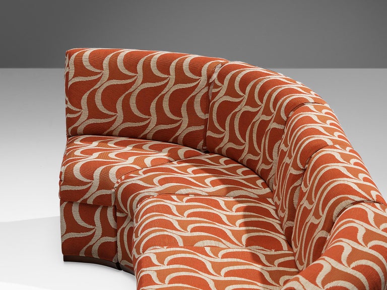 Italian Sectional Sofa in Red Orange Patterned Upholstery