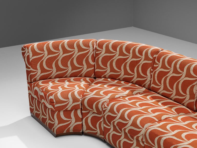 Italian Sectional Sofa in Red Orange Patterned Upholstery