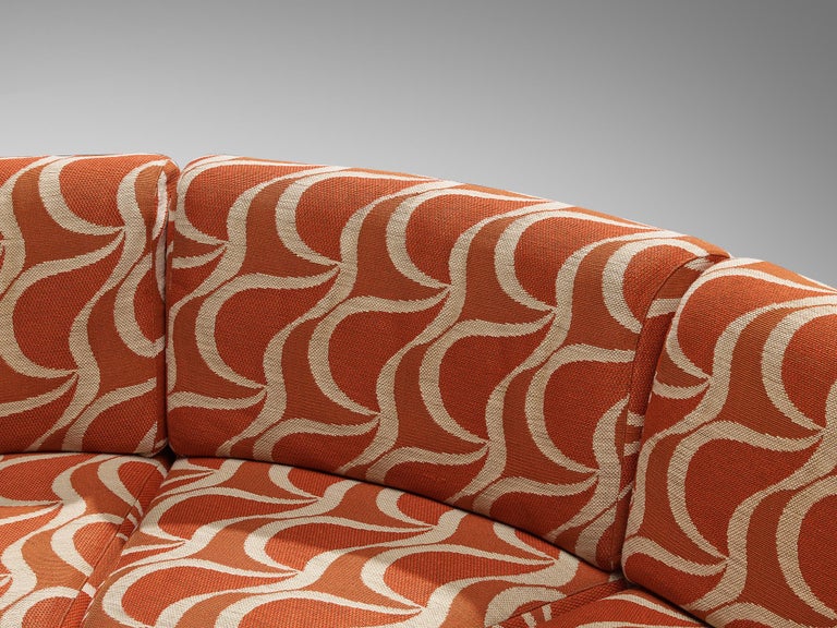 Italian Sectional Sofa in Red Orange Patterned Upholstery