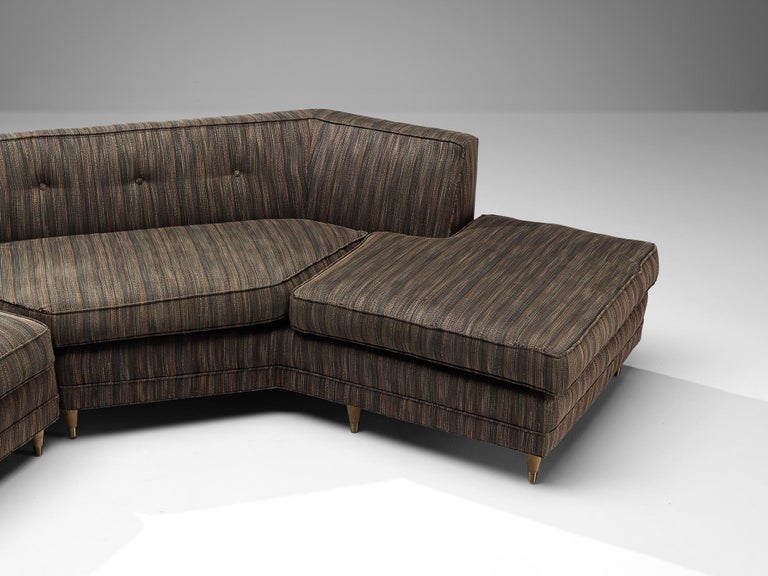 Mid Century American Sectional Corner Sofa in Finely Striped Upholster