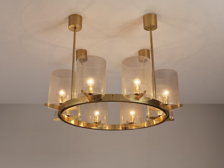 Hans-Agne Jakobsson Chandelier in Brass and Blown Glass