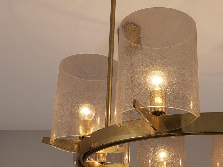 Hans-Agne Jakobsson Chandelier in Brass and Blown Glass