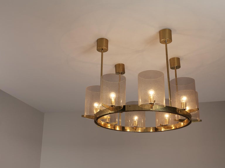 Hans-Agne Jakobsson Chandelier in Brass and Blown Glass