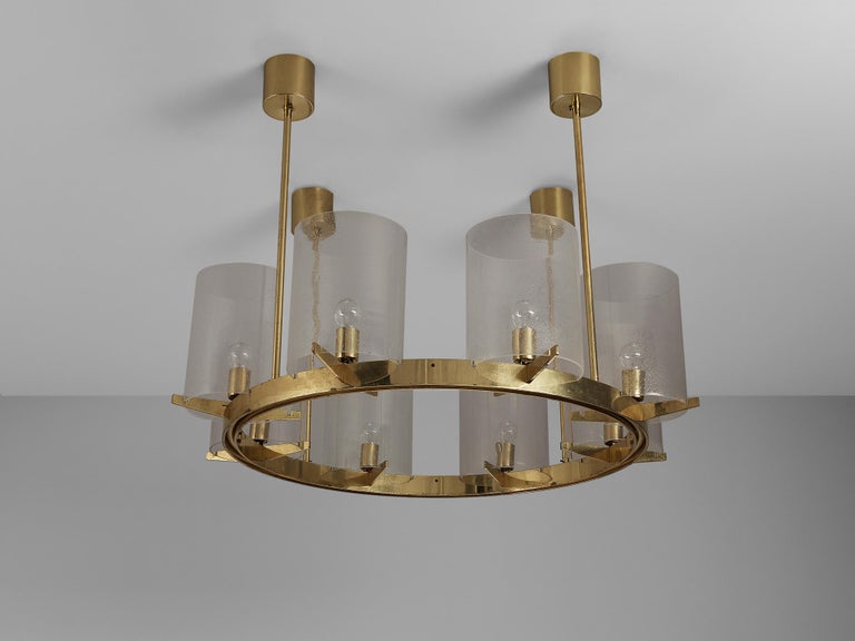 Hans-Agne Jakobsson Chandelier in Brass and Blown Glass