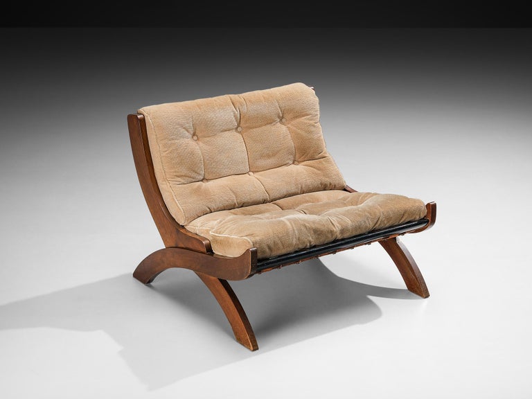 Marco Comolli 'CP1' Lounge Chair in Beige Corduroy and Mahogany