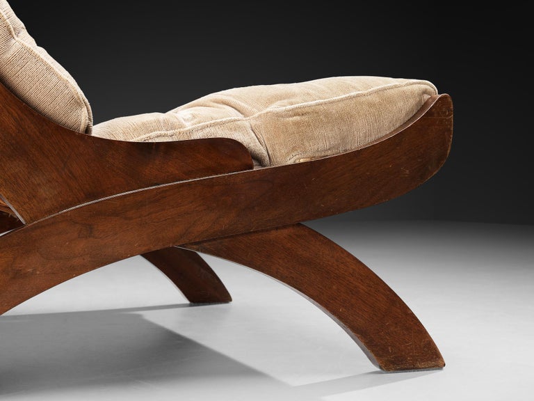 Marco Comolli 'CP1' Lounge Chair in Beige Corduroy and Mahogany