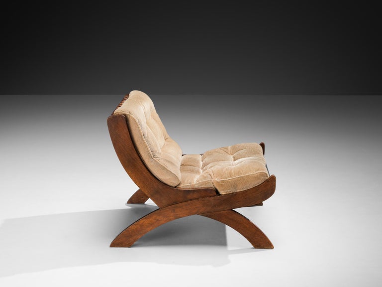 Marco Comolli 'CP1' Lounge Chair in Beige Corduroy and Mahogany