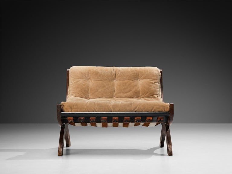 Marco Comolli 'CP1' Lounge Chair in Beige Corduroy and Mahogany