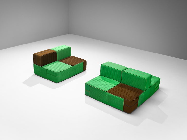 De Pas, D’Urbino & Lomazzi for Zanotta 'Settebello' Sectional Sofa Green Brown