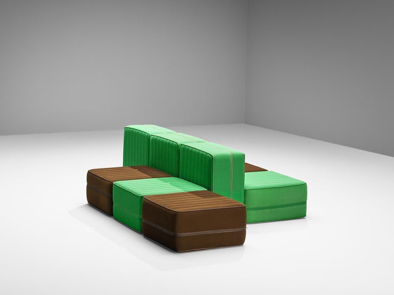 De Pas, D’Urbino & Lomazzi for Zanotta 'Settebello' Sectional Sofa Green Brown