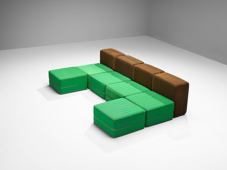 De Pas, D’Urbino & Lomazzi for Zanotta 'Settebello' Sectional Sofa Green Brown