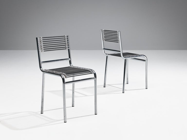 René Herbst Set of Six 'Sandows' Dining Chairs in Steel and Cord