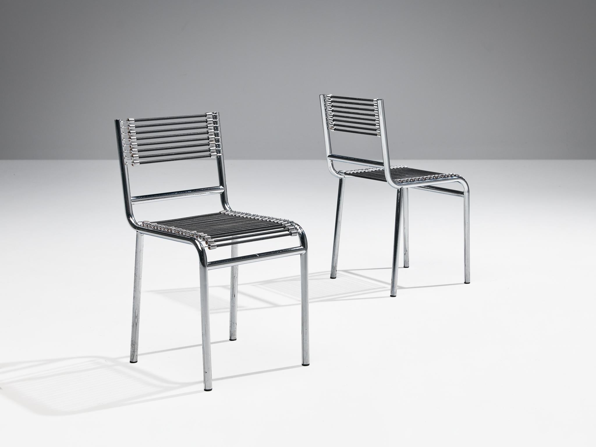 René Herbst Pair of 'Sandows' Dining Chairs in Steel and Cord