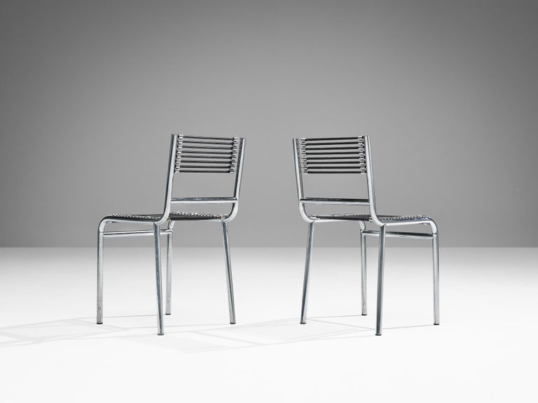 René Herbst Set of Six 'Sandows' Dining Chairs in Steel and Cord