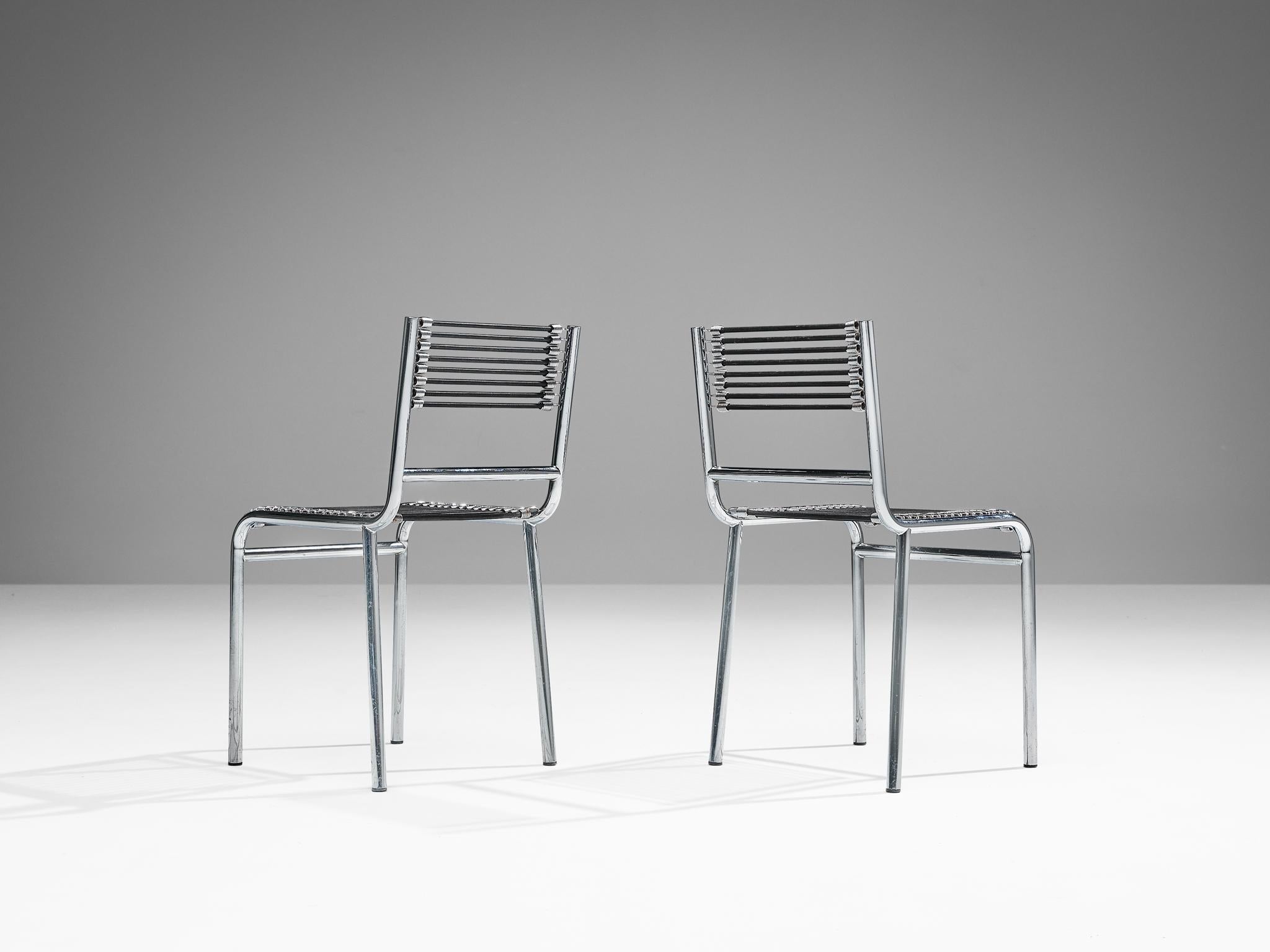 René Herbst Pair of 'Sandows' Dining Chairs in Steel and Cord