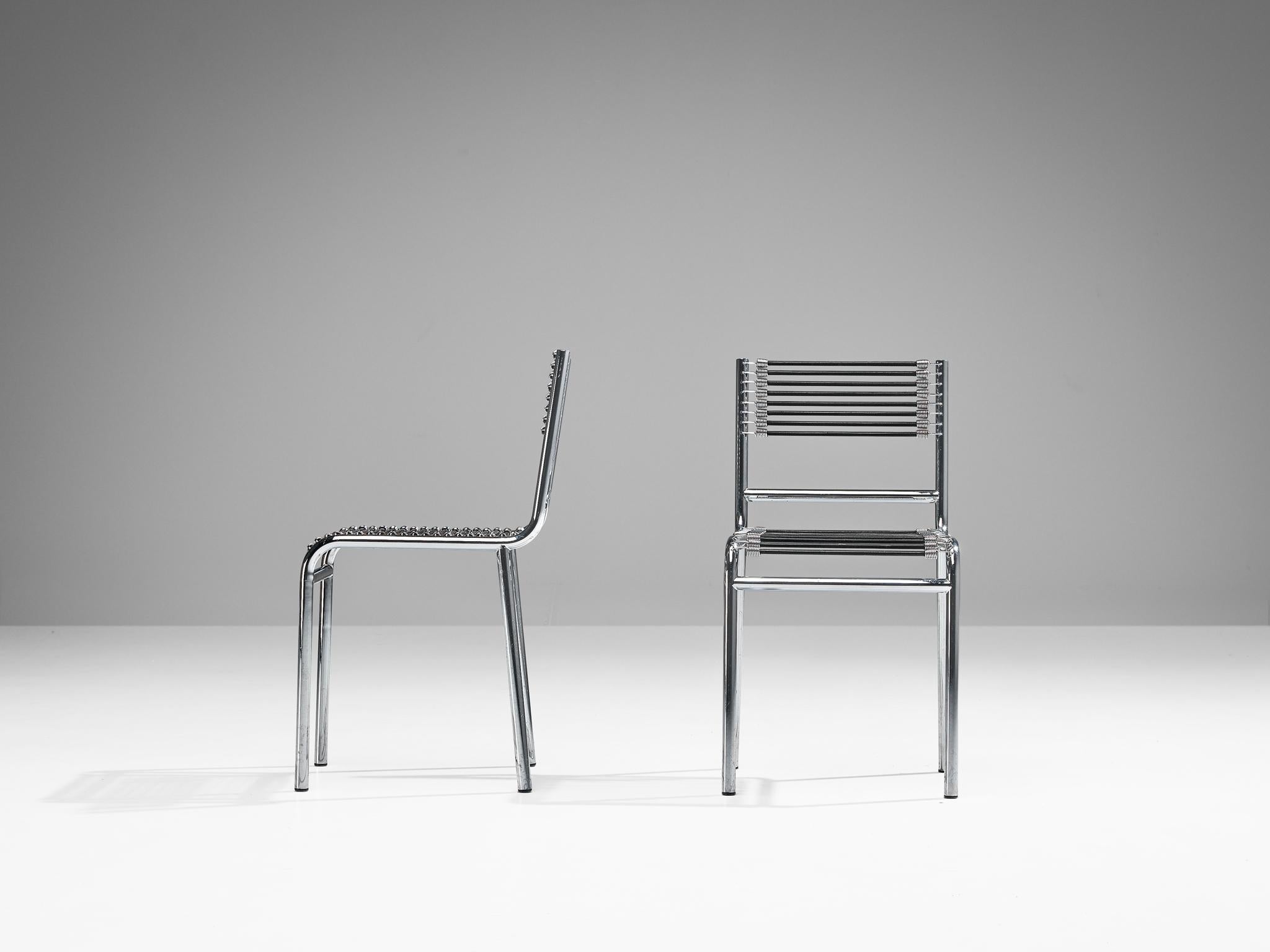 René Herbst Pair of 'Sandows' Dining Chairs in Steel and Cord