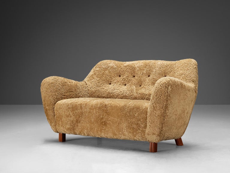 Sten Wicéns Möbelindustri Sofa or Settee in Beige Sheepskin