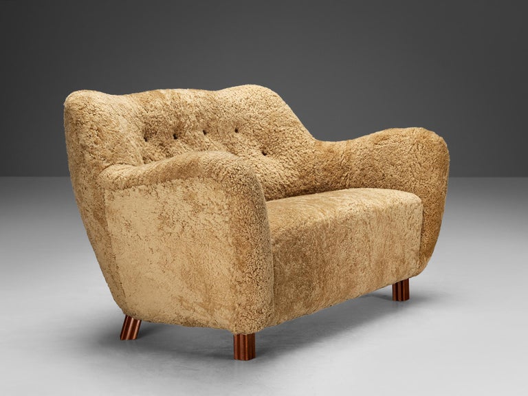 Sten Wicéns Möbelindustri Sofa or Settee in Beige Sheepskin