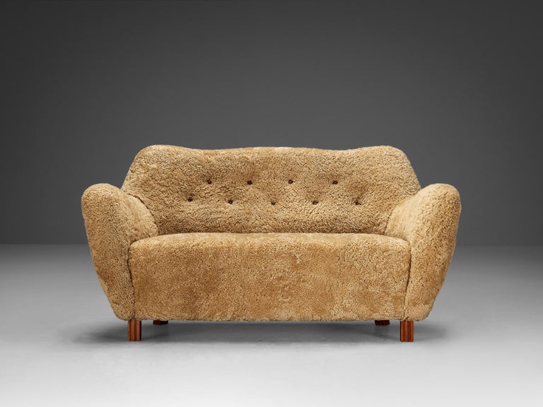 Sten Wicéns Möbelindustri Sofa or Settee in Beige Sheepskin