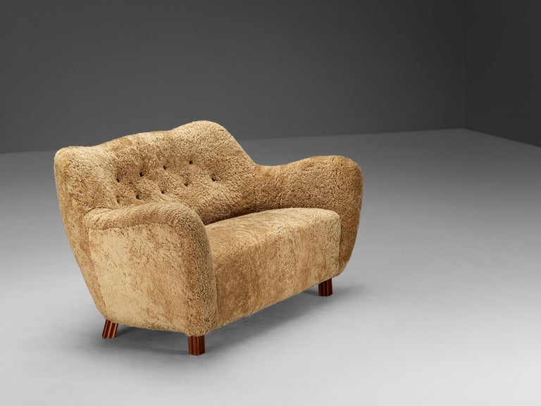 Sten Wicéns Möbelindustri Sofa or Settee in Beige Sheepskin