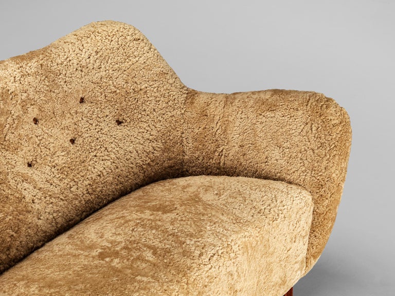 Sten Wicéns Möbelindustri Sofa or Settee in Beige Sheepskin