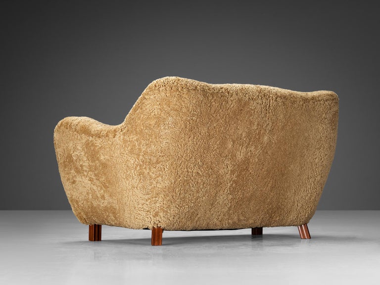 Sten Wicéns Möbelindustri Sofa or Settee in Beige Sheepskin