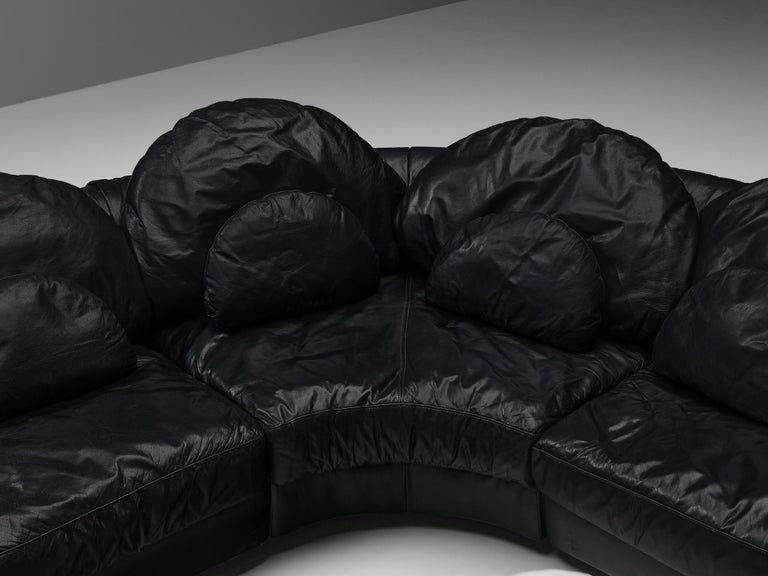 Organically Shaped Sectional Sofa in Black Leather