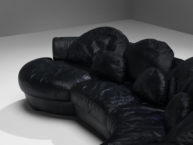 Organically Shaped Sectional Sofa in Black Leather