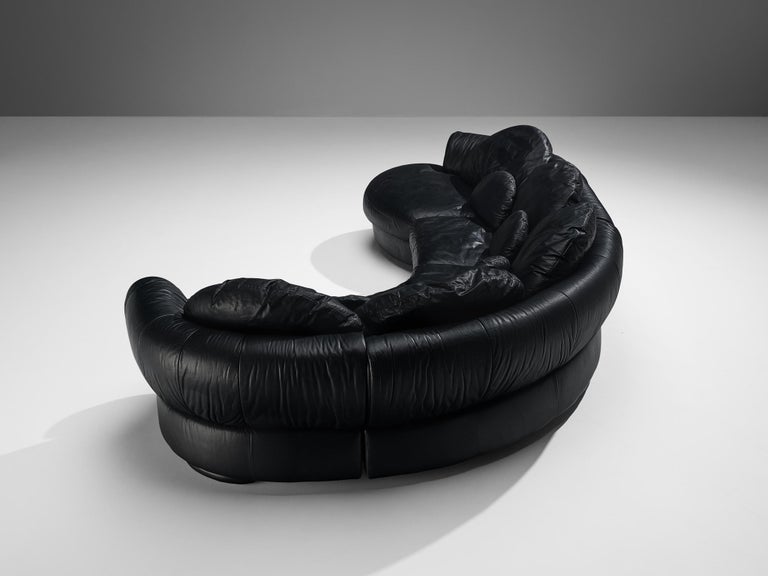 Organically Shaped Sectional Sofa in Black Leather