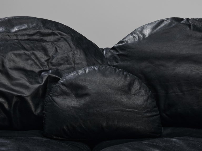 Organically Shaped Sectional Sofa in Black Leather